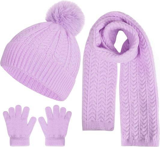 Kids Winter Beanie Hat Scarf Gloves Set, Toddler Winter Cap Knit Neck Warmer Gaiter Mittens for Children 2-8