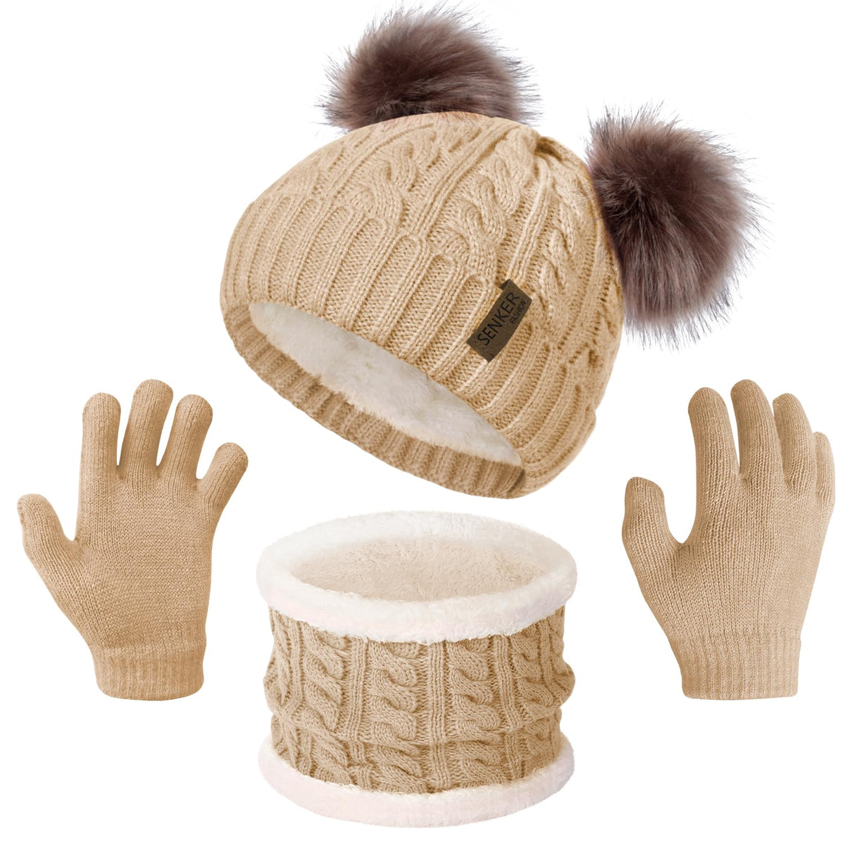 Kids Winter Hat Gloves Scarf Set, Beanie for Girls Boys