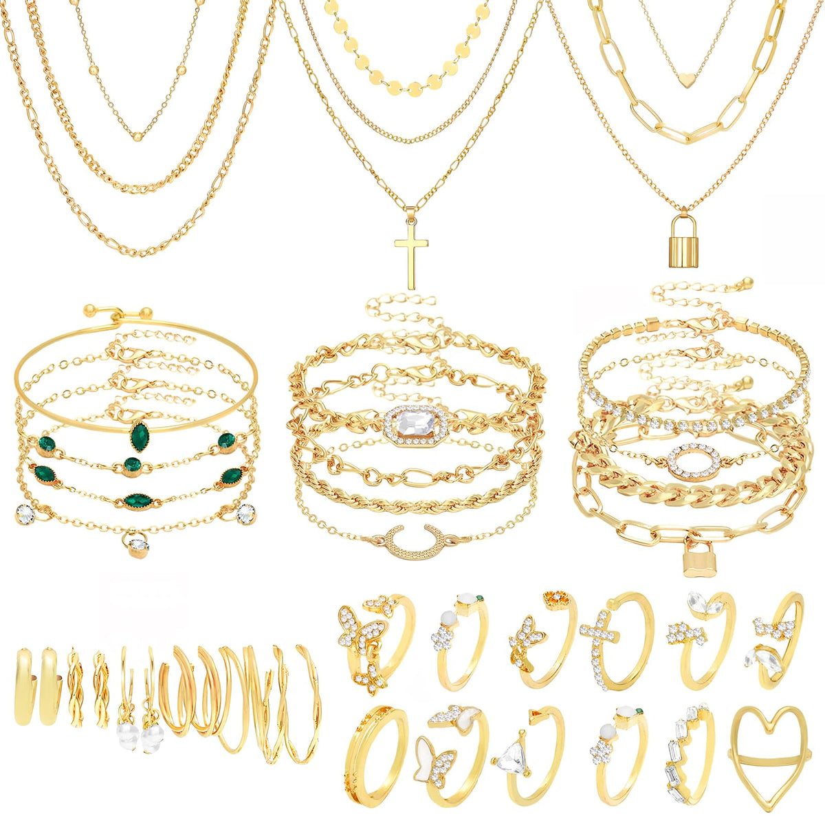 NEWITIN 49 Pcs Gold Jewelry Set for Women Hypoallergenic Bohemian Jewelry