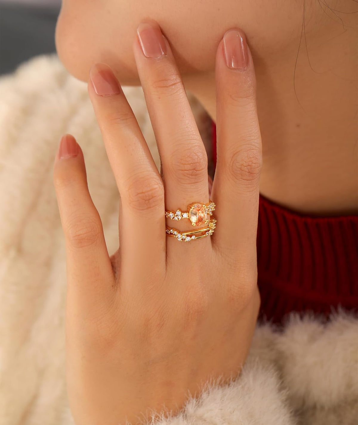 WFYOU Gold Rings for Women that Don't Tarnish Cubic Zirconia Ring Stackable Rings for Women Dainty 14K Gold Plated Rings Set Wedding Bands for Women Gold Jewelry Ring Size 6 7 8 9 10