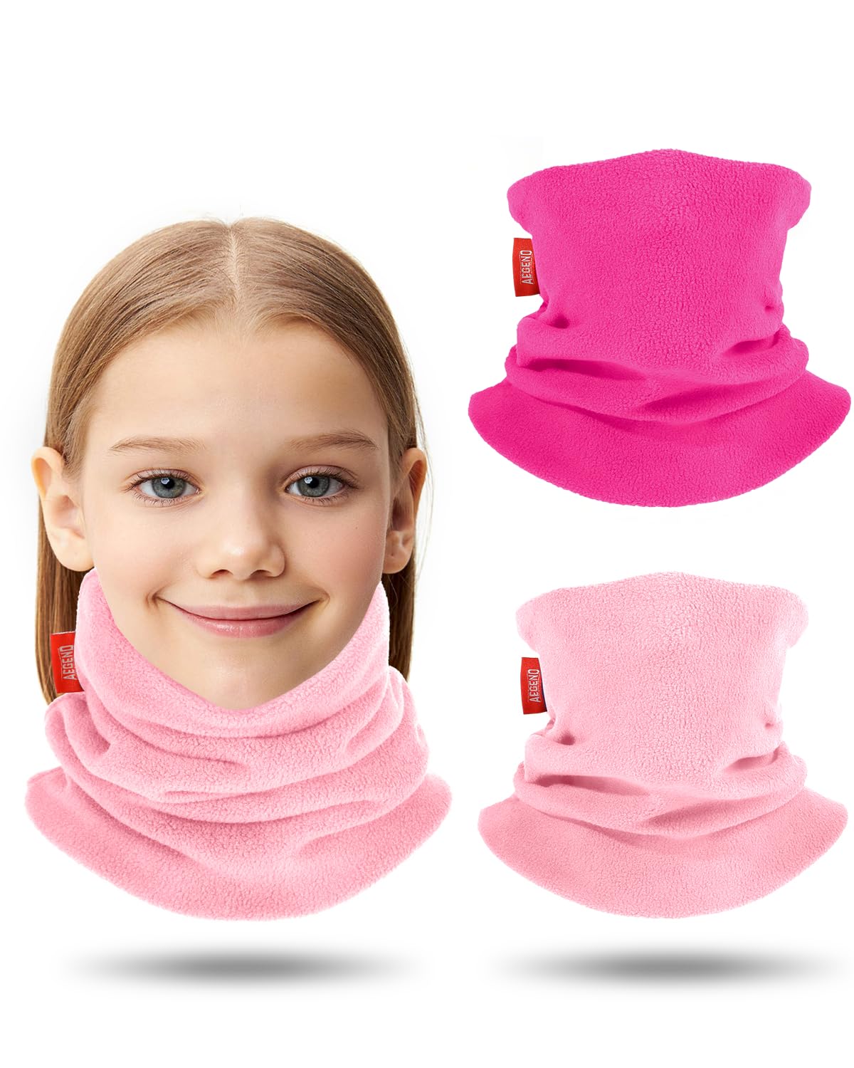 Aegend Neck Warmer for Kids 2 Pack, Double-Layer Fleece Ski Neck Gaiter for Boys Girls Youth Winter Cold Weather Scarf