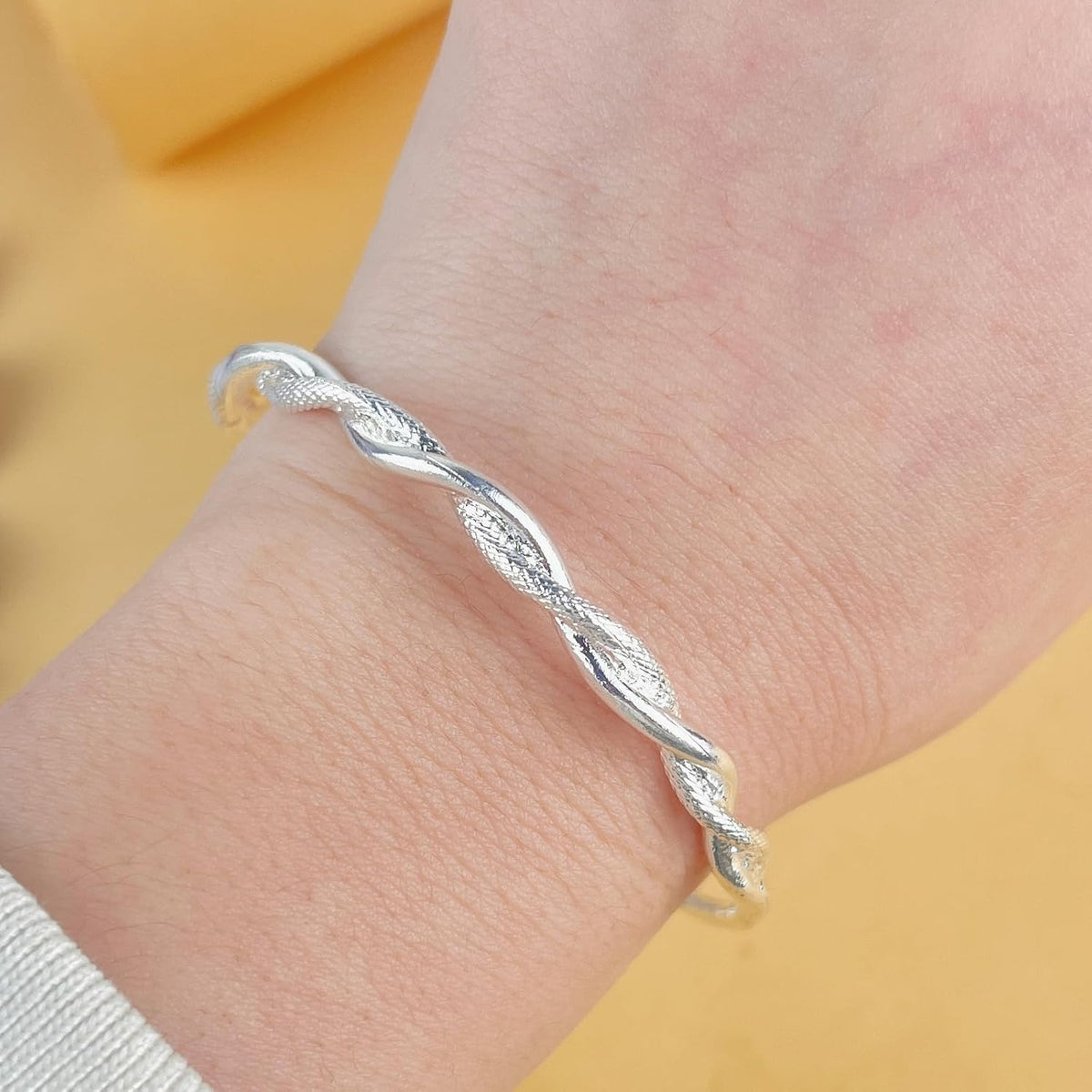 Adjustable Sterling Silver Bangle – Matte Ubi-Mos Design Sliding Bracelet