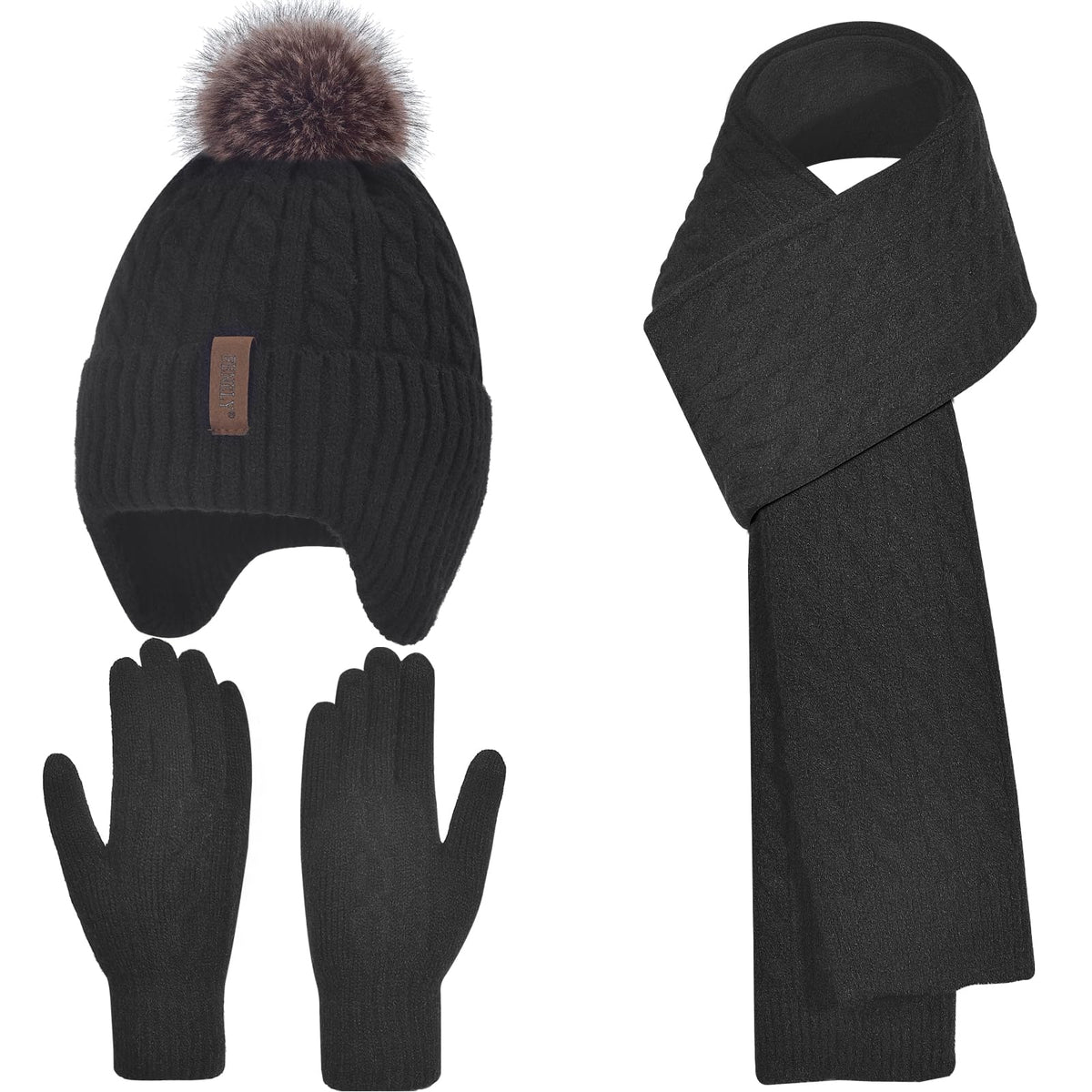 Kids Winter Hat Gloves Scarf Set for 2-14 Years Old Warm Fleece Lining