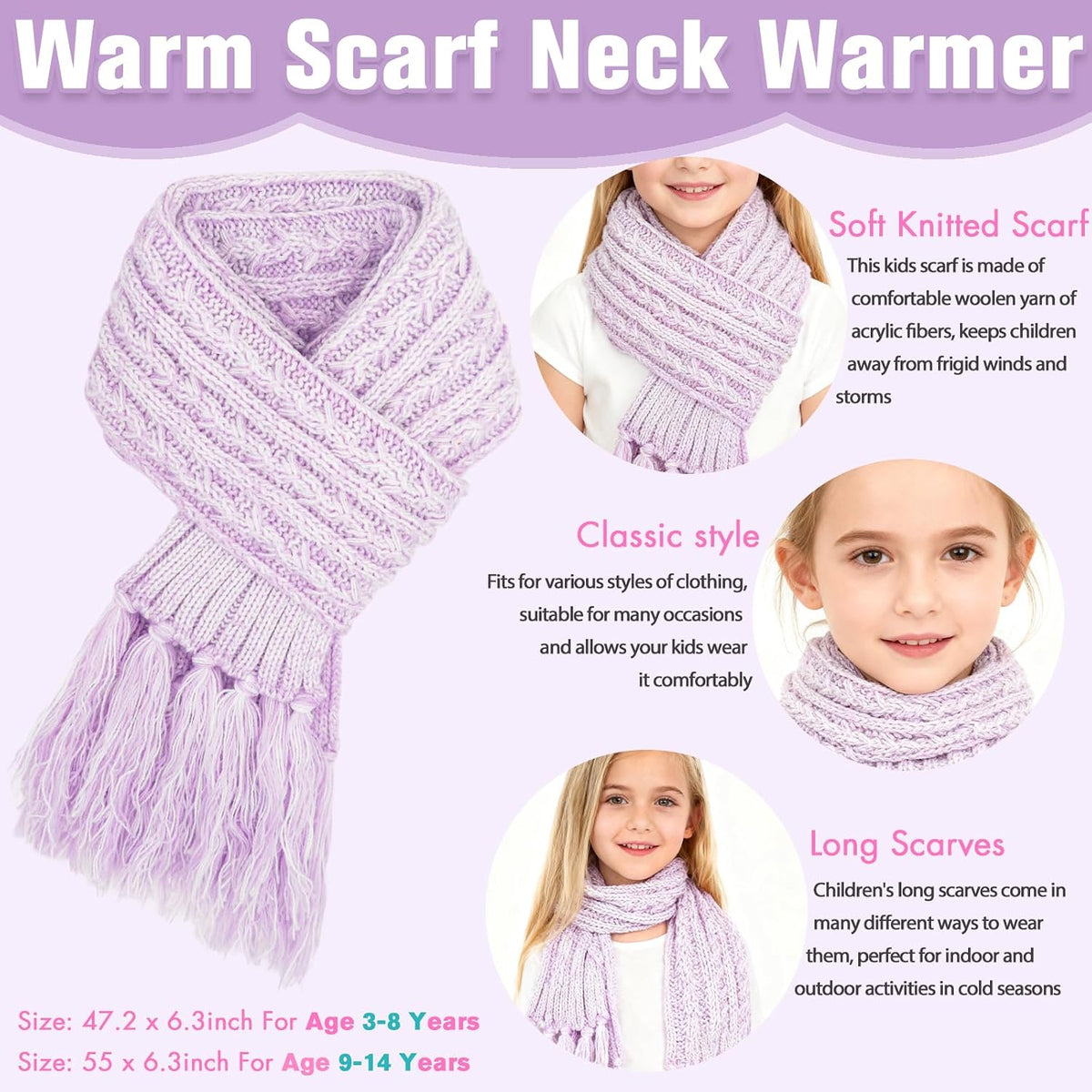 Girls Winter Hat Scarf Gloves Set, Toddler Fleece Lined Beanie Hat with Pom Rainbow Hat Scarf Mittens for Girl 4-15 Year