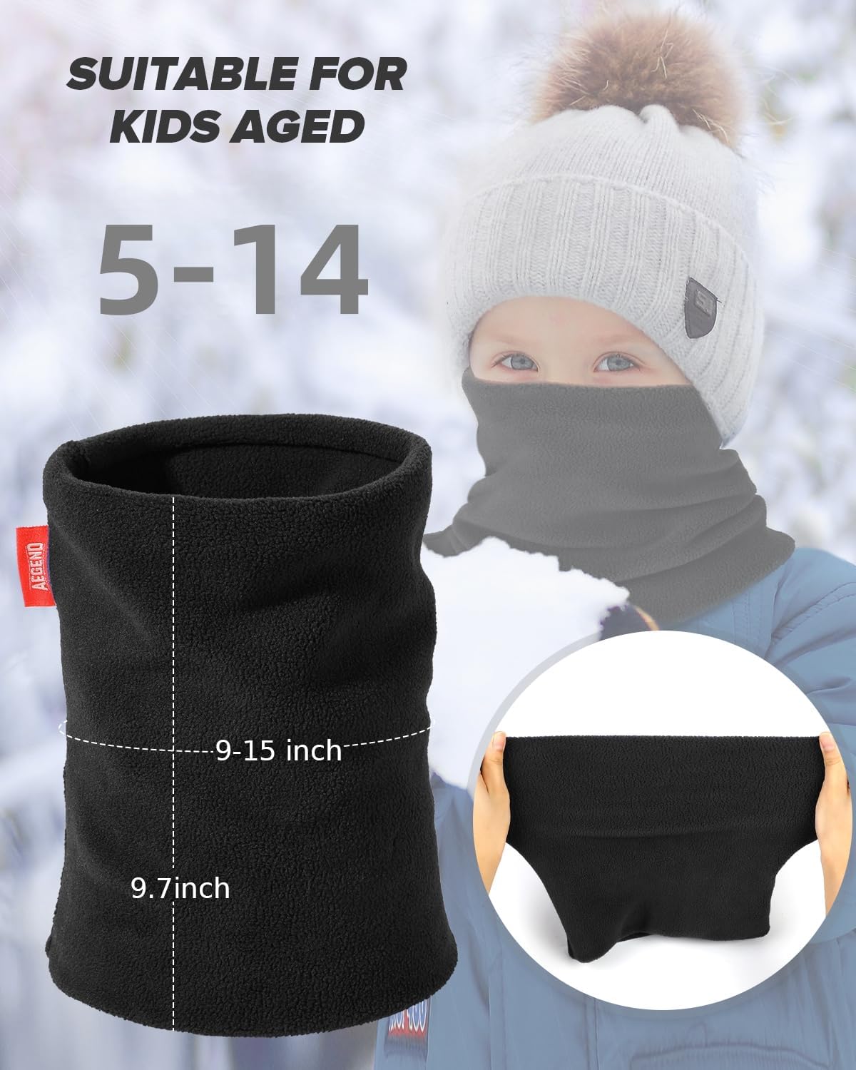 Aegend Neck Warmer for Kids 2 Pack, Double-Layer Fleece Ski Neck Gaiter for Boys Girls Youth Winter Cold Weather Scarf
