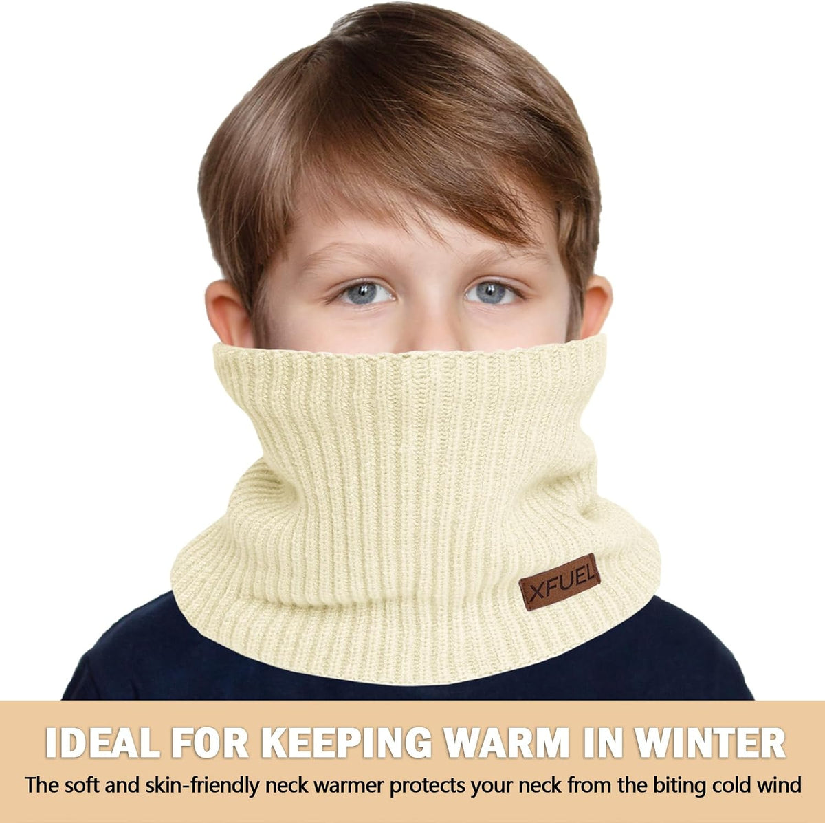Kids Neck Warmer, Knitted Winter Neck Gaiter, Fleece Lined Infinity Scarf for Boys Girls, Ski Mask for Cold Weather
