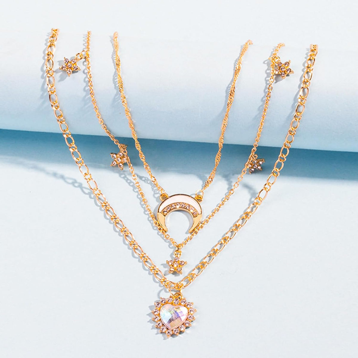 Layered Gold Necklaces for Women, 14K Gold Plated Stackable Stack Choker Necklaces Trendy Layering Moon Pendant Chain Necklace Set Jewelry for Mother