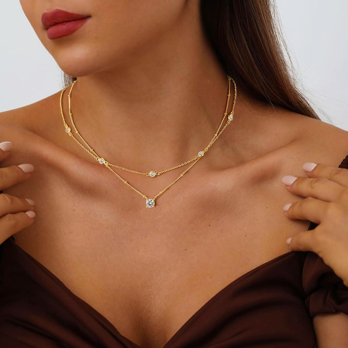 Yoosteel 14K-Gold-Plated Necklaces for Women,Dainty CZ Necklaces Stack