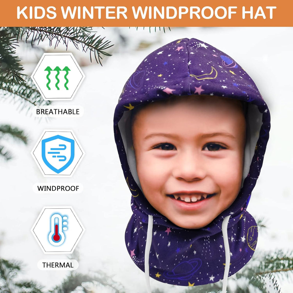 Kids Winter Balaclava Windproof Hats (2 Pack), Warm Fleece Ski Mask Neck Warmer for Boys & Girls, Adjustable Full Face Cover