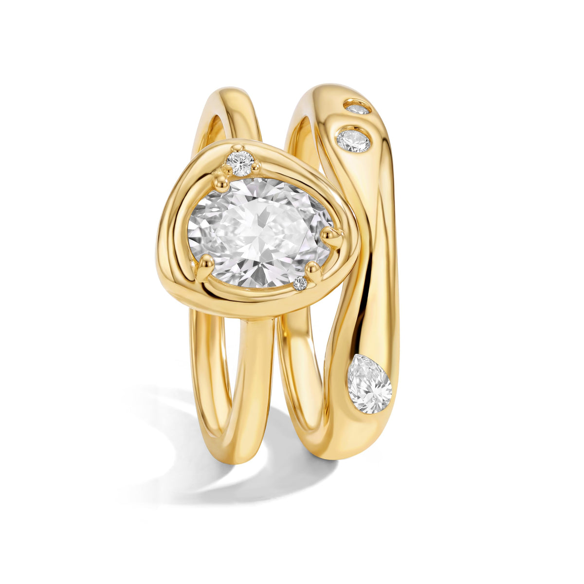 18K Gold & Silver Plated Stackable Ring Set for Women, CZ Curved Wave Stacking Bands, Statement Promise Rings for Wedding Engagement, Trendy Dainty Jewelry Gift