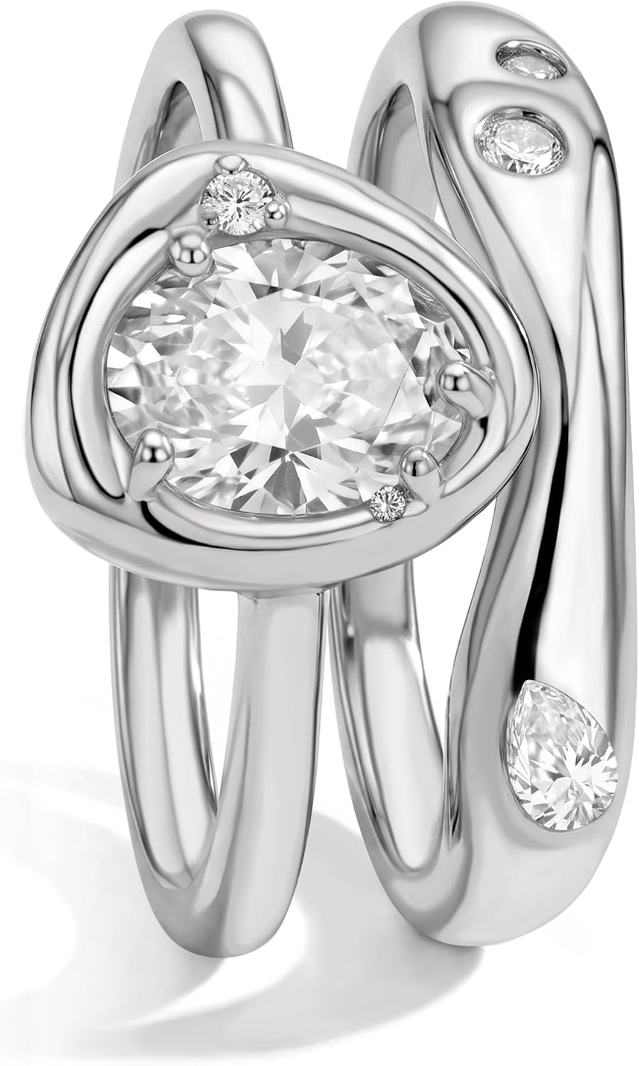 18K Gold & Silver Plated Stackable Ring Set for Women, CZ Curved Wave Stacking Bands, Statement Promise Rings for Wedding Engagement, Trendy Dainty Jewelry Gift