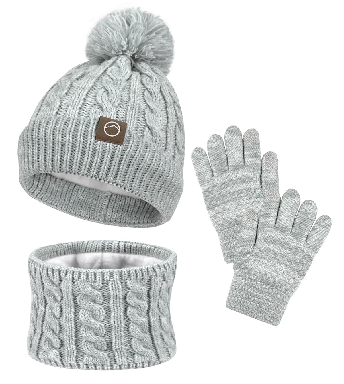 ZOORON Kids Winter Hat Gloves Scarf Set, Girls Boys Hats Beanie with Pom