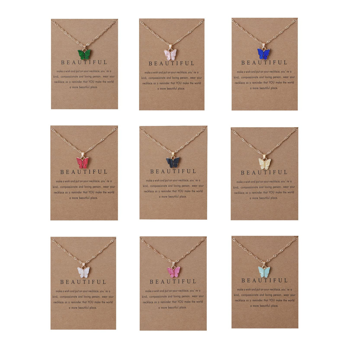 Rrdaily Dainty Colorful Butterfly Pendant Necklace Set for Women,Bohemian Acrylic Butterfly Chain Necklace Cute Jewelry Gift
