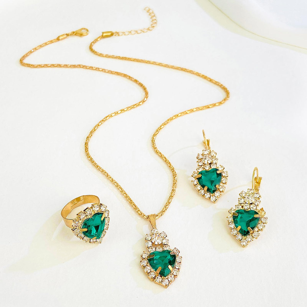Women Earrings Necklace Ring Set Heart Pendant Lightweight Jewelry Set for Women