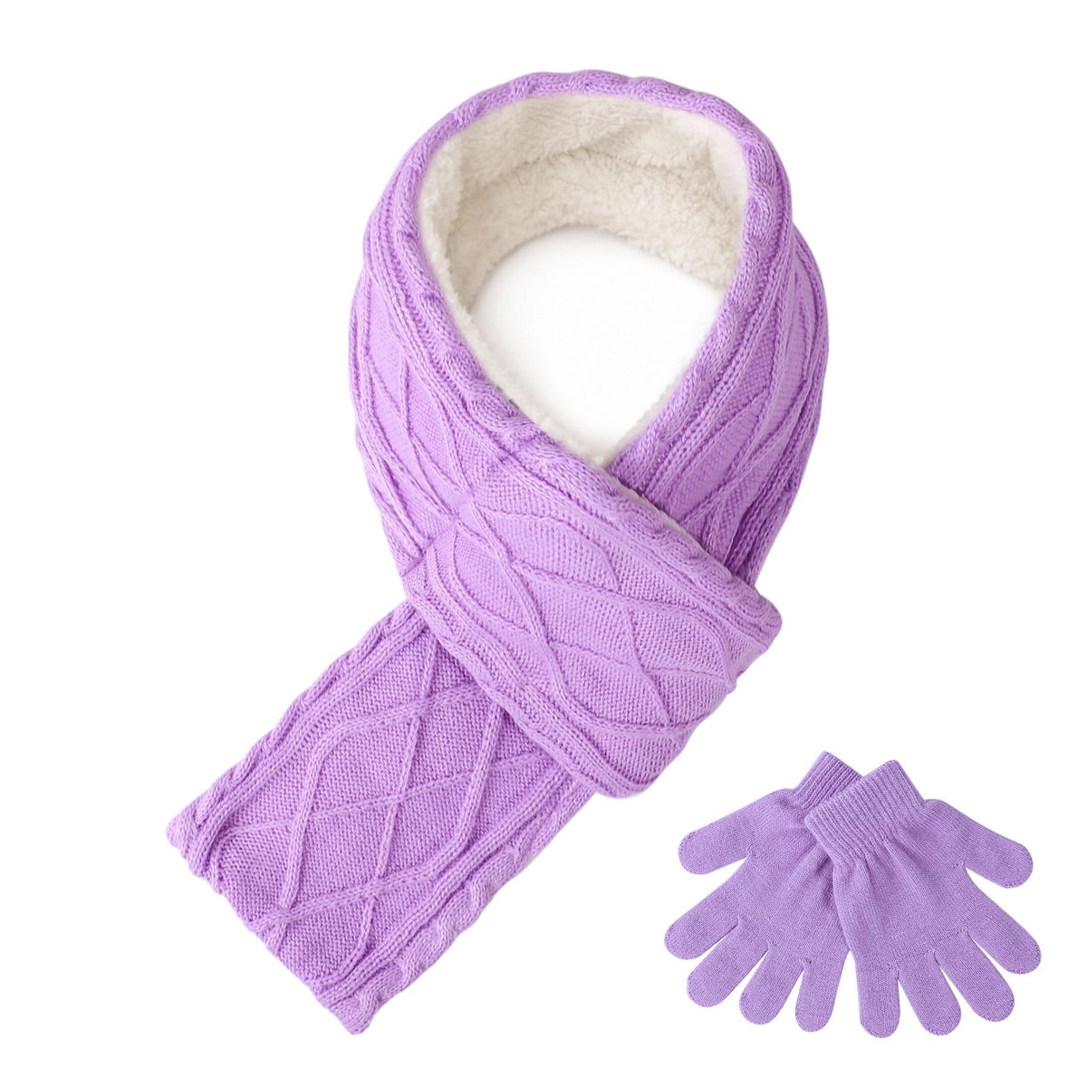 Kids Winter Gloves Scarf Set, Girls Fleece Lined Cable Knit Neck Warmer with Warm Mittens Cold Weather Gifts for Ages 7-14