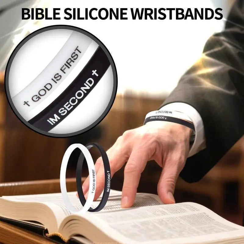 4 Pack Durable Silicone Christian Bracelets, Interchangeable Bible Verses Wristbands for Men Women Teens, Inspirational Faith Expression Jewelry Gift Set, Beautiful bracelets, Bracelets Stacking, God Is First, Im Second