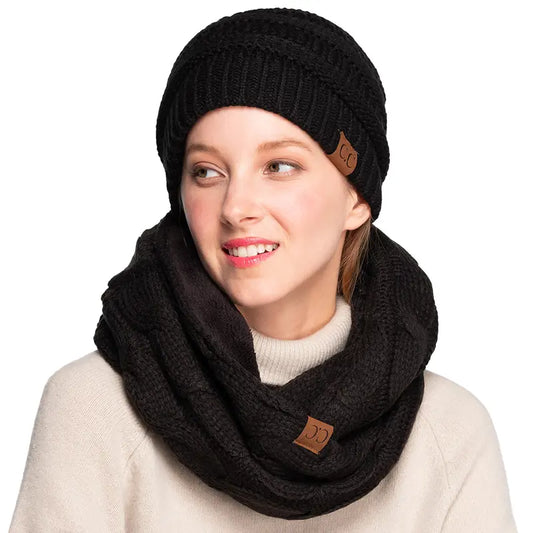 C.C Ultra-Cozy Cable Knit Infinity Scarf with Soft Fuzzy Lining - Unisex Accessory for Effortless Warmth and Style in Grey's Anatomy Head Solid Color Scarf