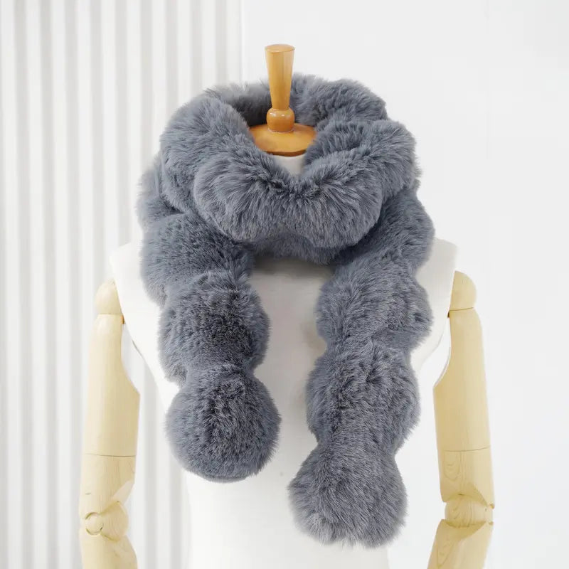 Luxurira Faux Fur Winter Scarf Simple  Accessory for Women Cold Wash Friendly Faux Fur Material 160cm x 8cm