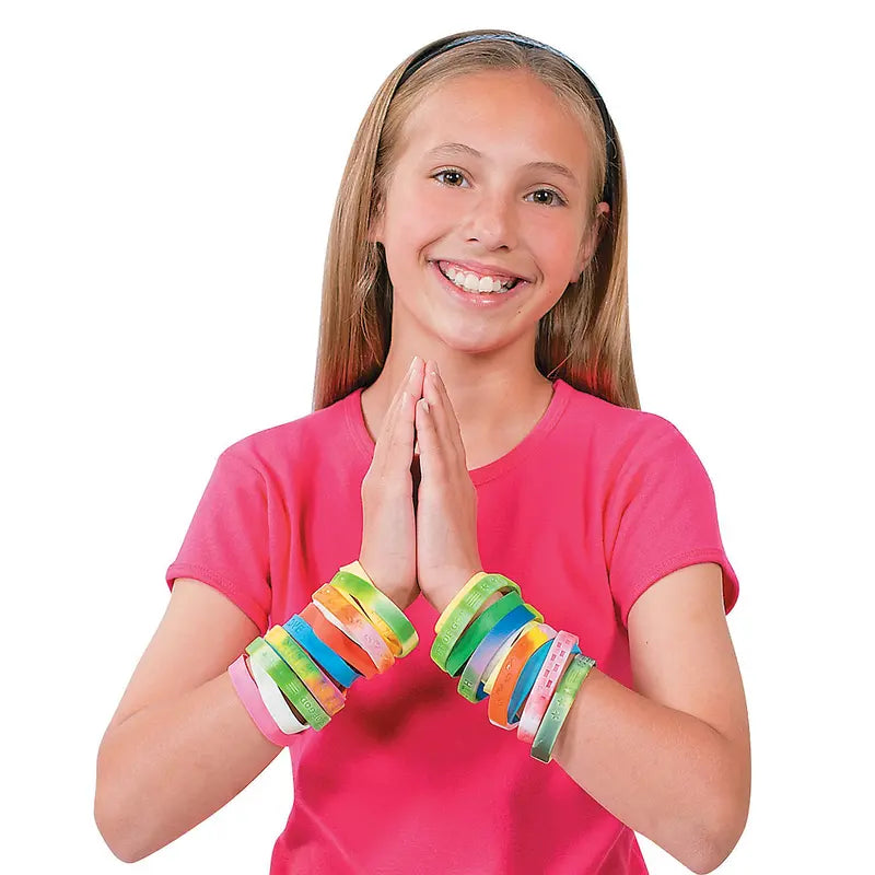 7 1/2" Bulk 100 Pc. Religious Sayings Solid Color & Patterned Rubber Bracelet Assortment