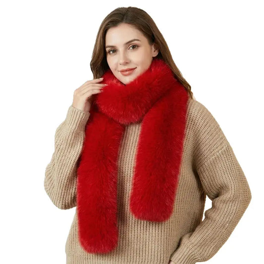 Women's Thick Reversible Polyester Faux Fox Fur Scarf - One Size, Long Length Winter Insulated Vintage Luxurious Adult Coat Accessory
