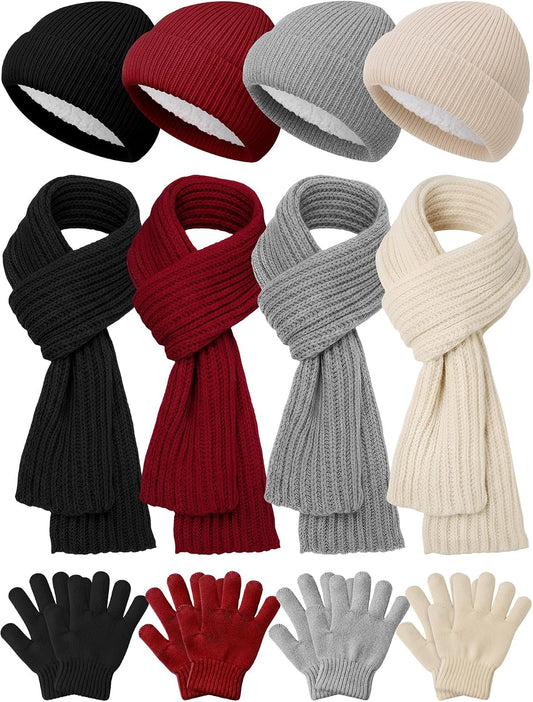 Geyoga 12 Pcs Kids Hat Gloves Scarf Winter Set for 5-8 Boys Girls