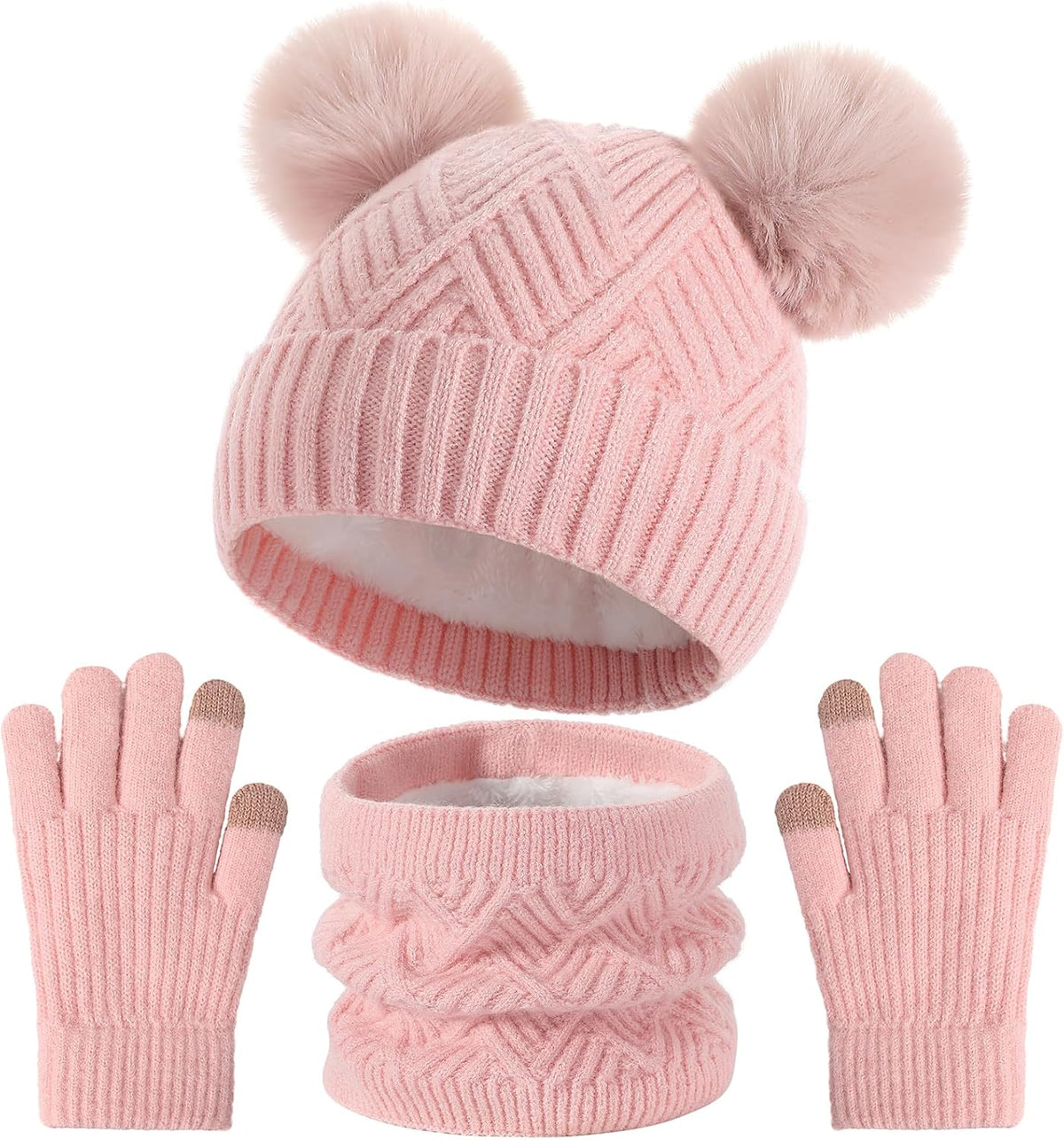 3 Pcs Kids Winter Hat Gloves Scarf Set, Toddler Thermal Fleece Lined Set