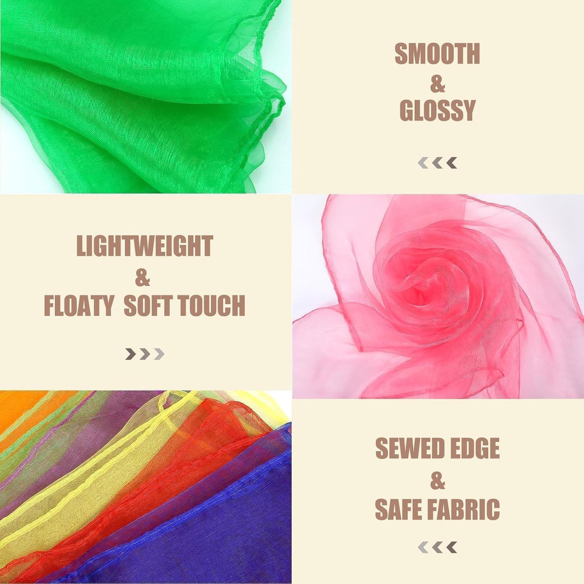 24 Inches Square Dance Scarves, 24PCS 12 Colors Juggling Scarf Props Magic Trick Silk Play Scarves Music Movement Scarf (24)