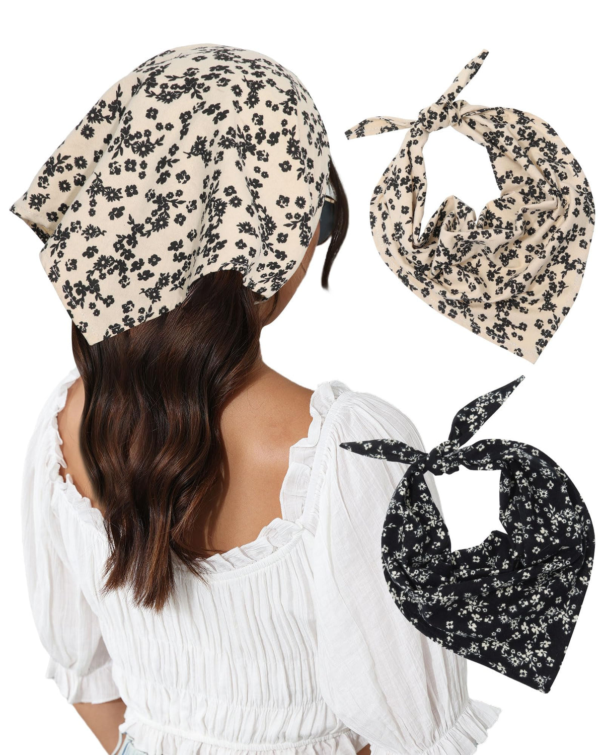 Molans Cotton Floral Hair Scarf, 2PCS Triangle Head Bandanas for Women Girl