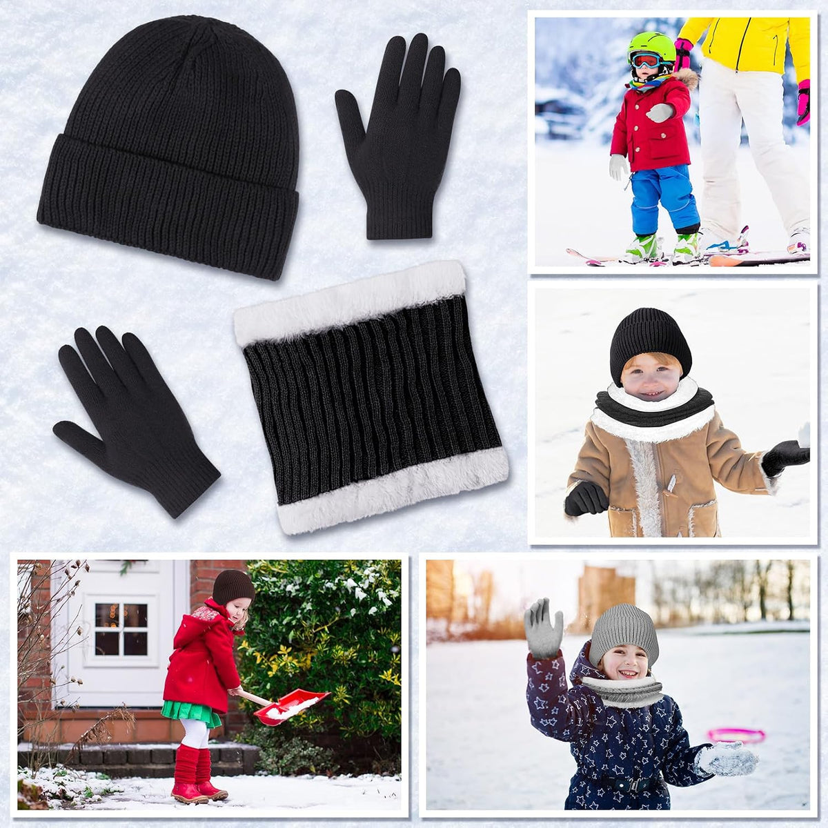 Geyoga 12 Pcs Kids Knitted Winter Hat Gloves Scarf Set for 5-8