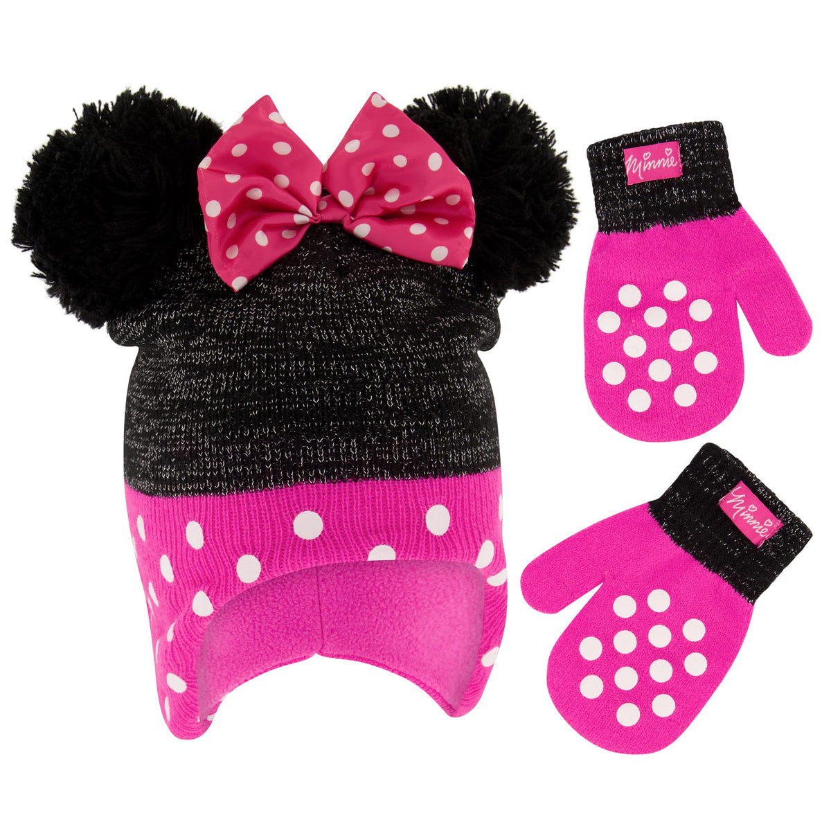 Disney Girls Toddler Winter Hat and Mittens Set Ages 2-4 Or Minnie Mouse Hat and Kids Gloves Set for Ages 4-7
