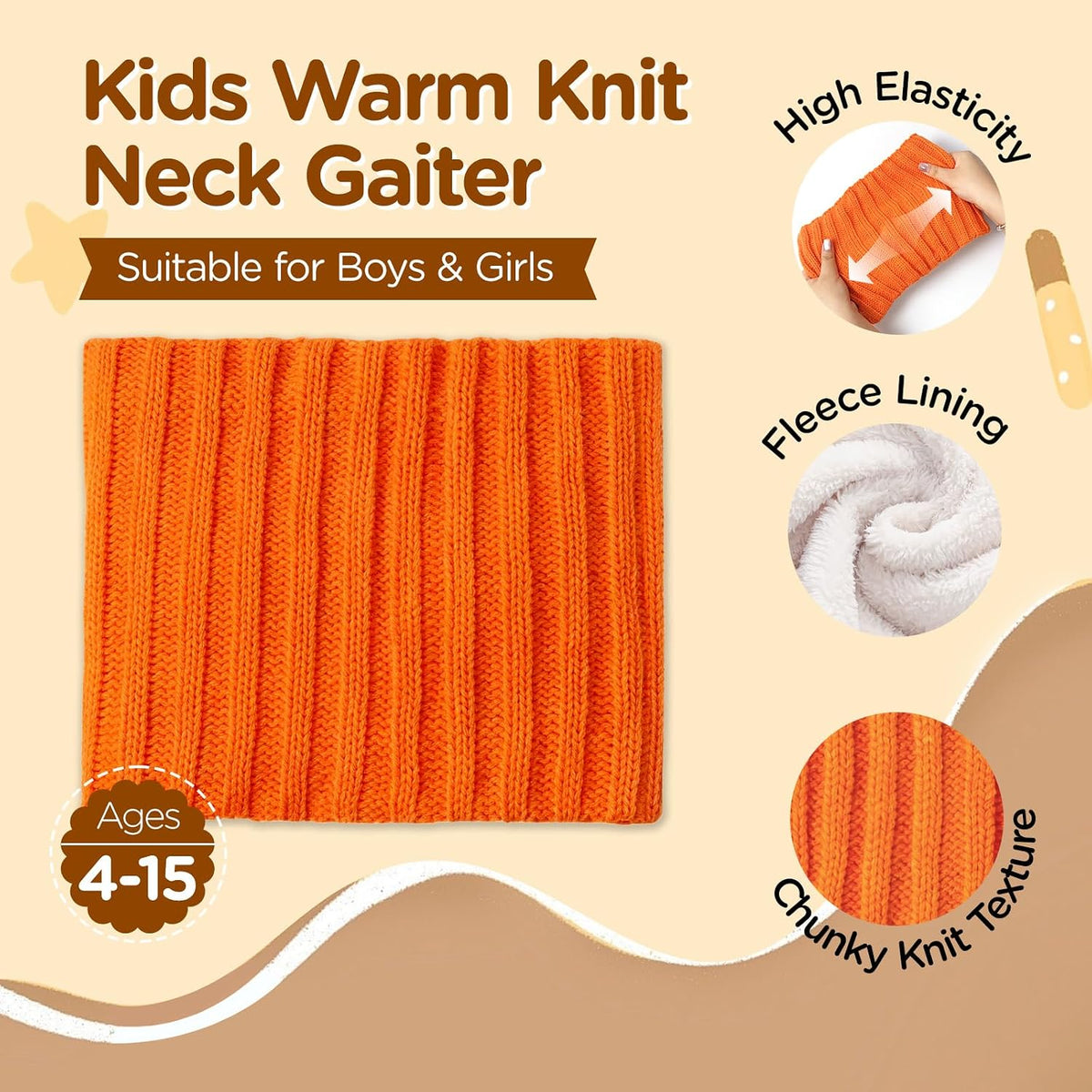 Wandx Kids Winter Neck Warmer Gaiter Knitted Infinity Scarf for Boys Girls