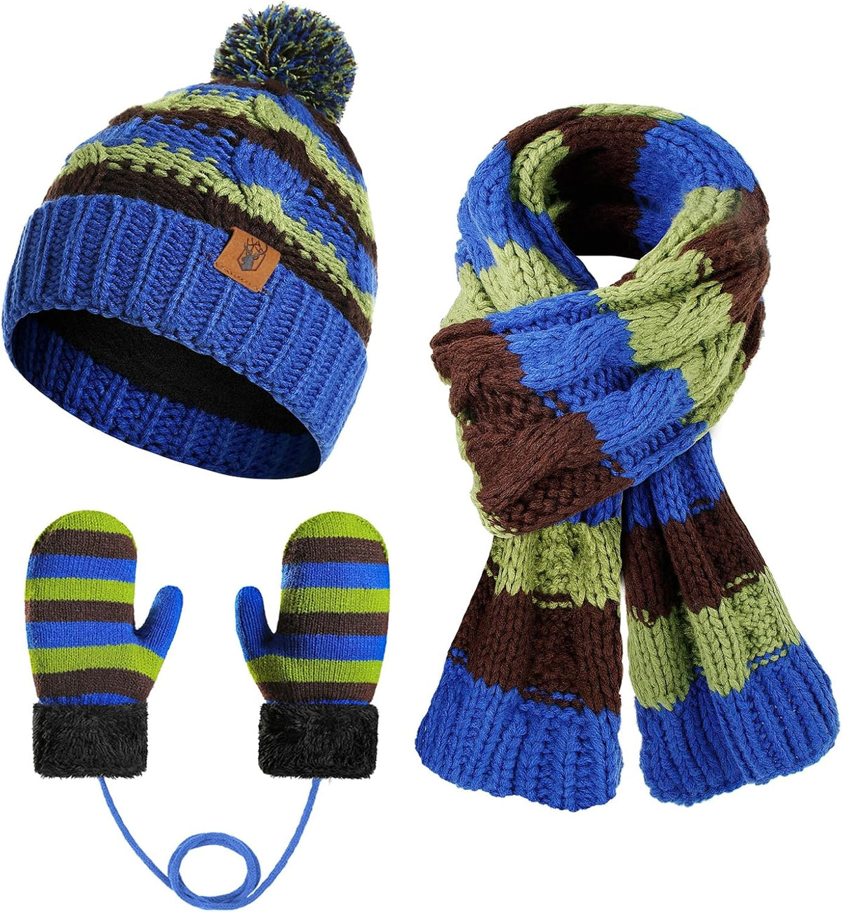 Kids Winter Pompom Beanie Hat Toddler Scarf Gloves Set for Boys and Girls