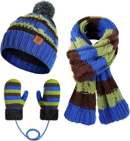 Kids Winter Pompom Beanie Hat Toddler Scarf Gloves Set for Boys and Girls