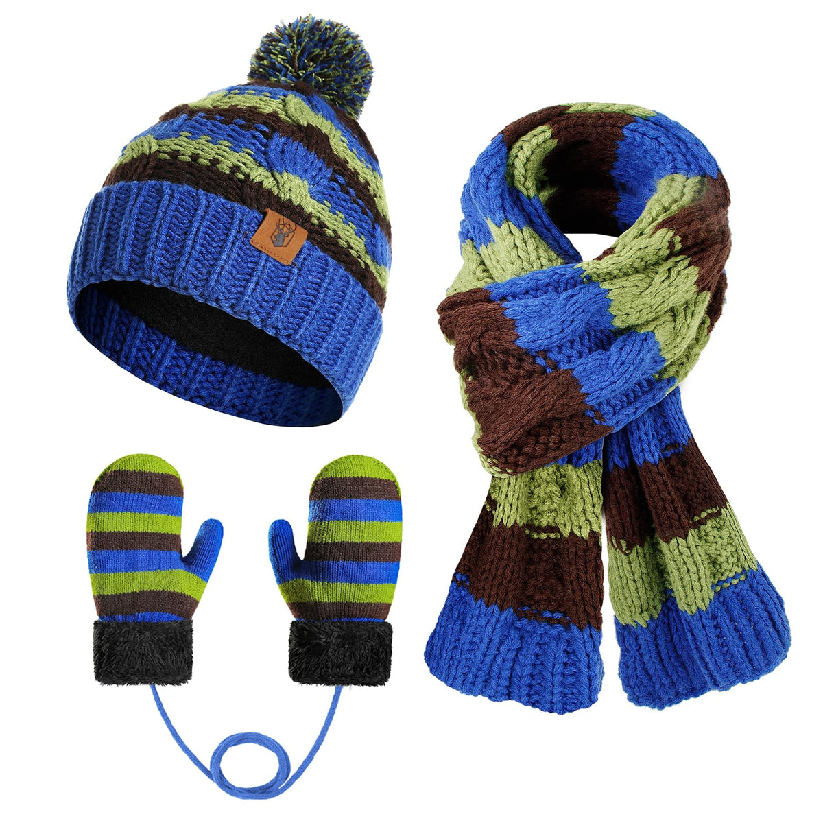 Kids Winter Pompom Beanie Hat Toddler Scarf Gloves Set for Boys and Girls
