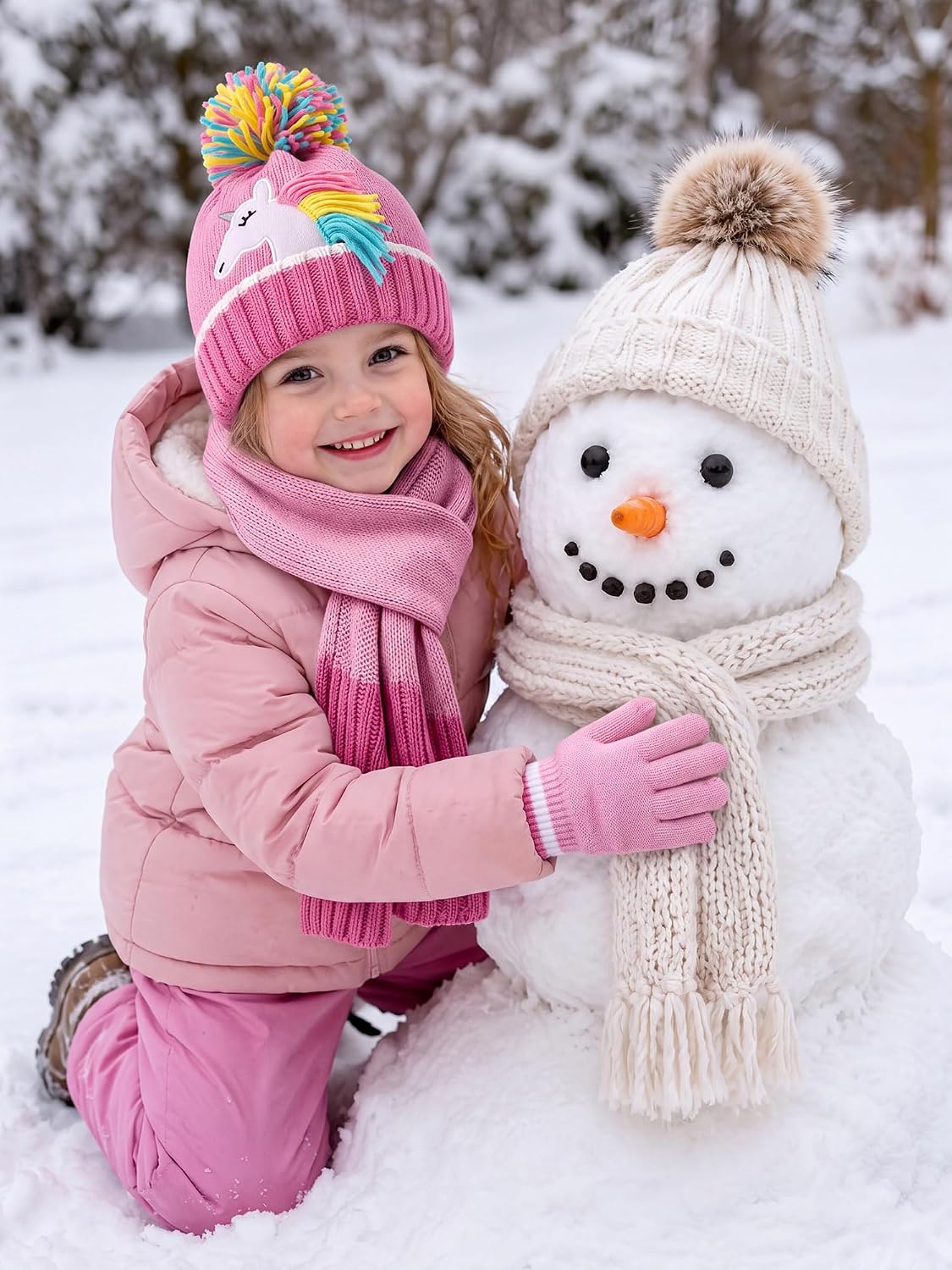 Bencailor 3 Pcs Kids Winter Hat Gloves Scarf Set