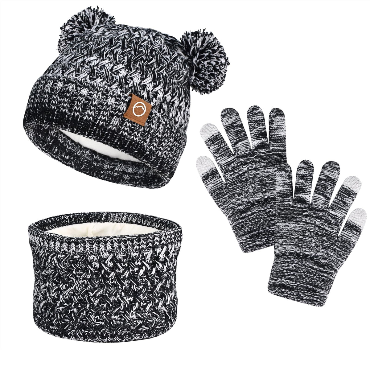 Kids Winter Hat Gloves Scarf Set,Toddler Girls Beanie Hats with Pom