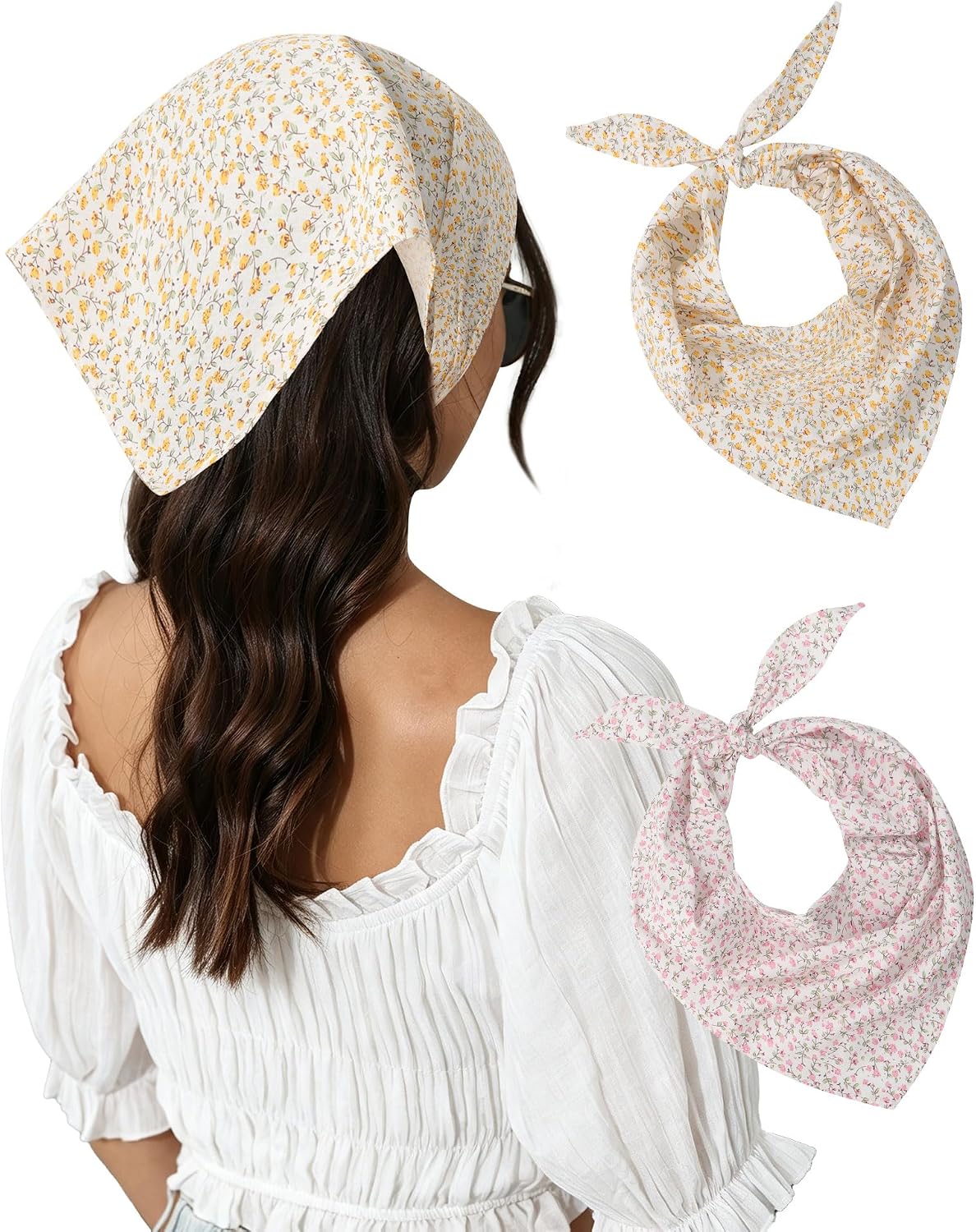 Molans Cotton Floral Hair Scarf, 2PCS Triangle Head Bandanas for Women Girl