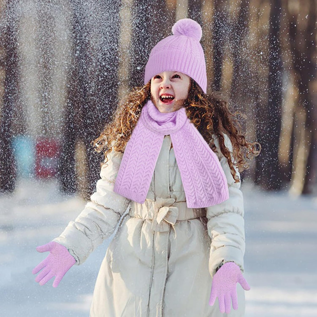 Kids Winter Beanie Hat Scarf Gloves Set, Toddler Winter Cap Knit Neck Warmer Gaiter Mittens for Children 2-8