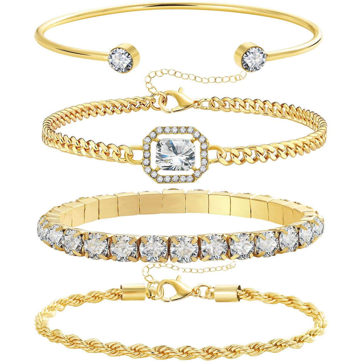 IFKM Gold Bracelets for Women, 14K Gold Plated Dainty Layered Chain Bracelets Adjustable Cute Bangle Link Bracelet Set