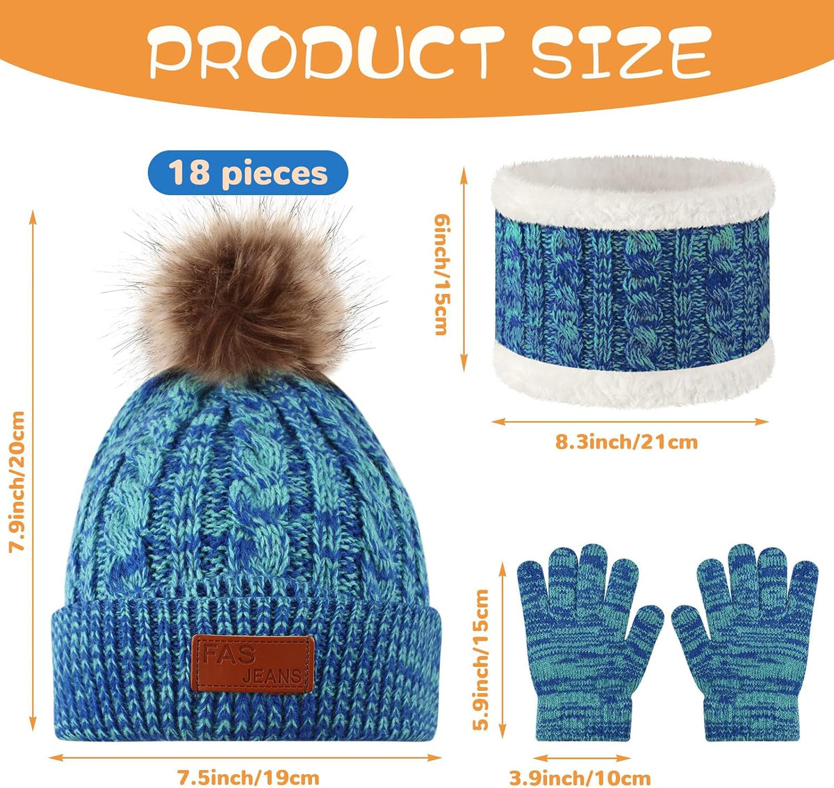 Liitrsh 18 Pcs Kids Winter Beanie Hat Scarf Gloves Set for Girls Boys