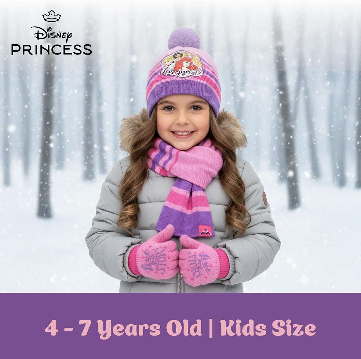 Disney Girls Toddler Winter Hat and Mittens Set Ages 2-4 Or Minnie Mouse Hat and Kids Gloves Set for Ages 4-7