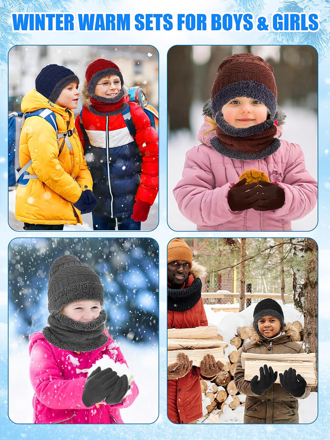 Kids Winter Hat Glove Scarf Sock Sets Winter Warm Gifts