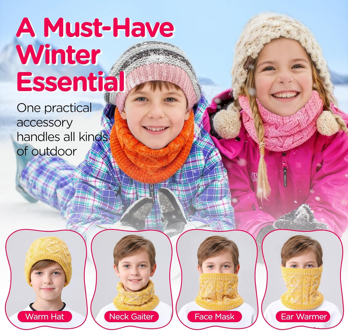 Wandx Kids Neck Warmer Gaiter Winter Infinity Scarf for Boys Girls