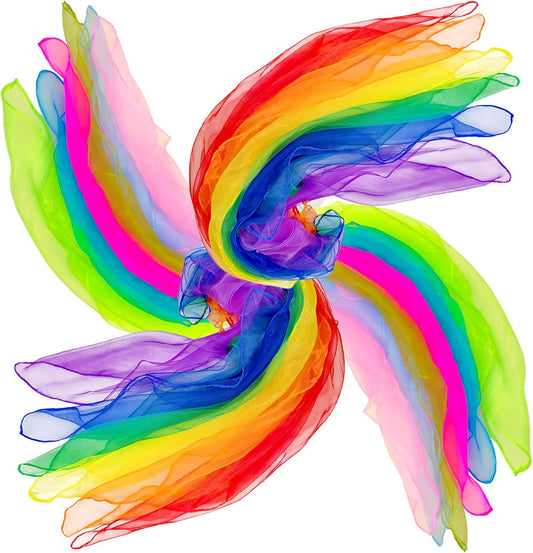 AIVIAI Dance Scarves, 12 Colors 24 PCS Juggling Scarves for Kids Play Dancing Music Scarfs Colorful Silk Actives Scarves for Toddlers Children Movement