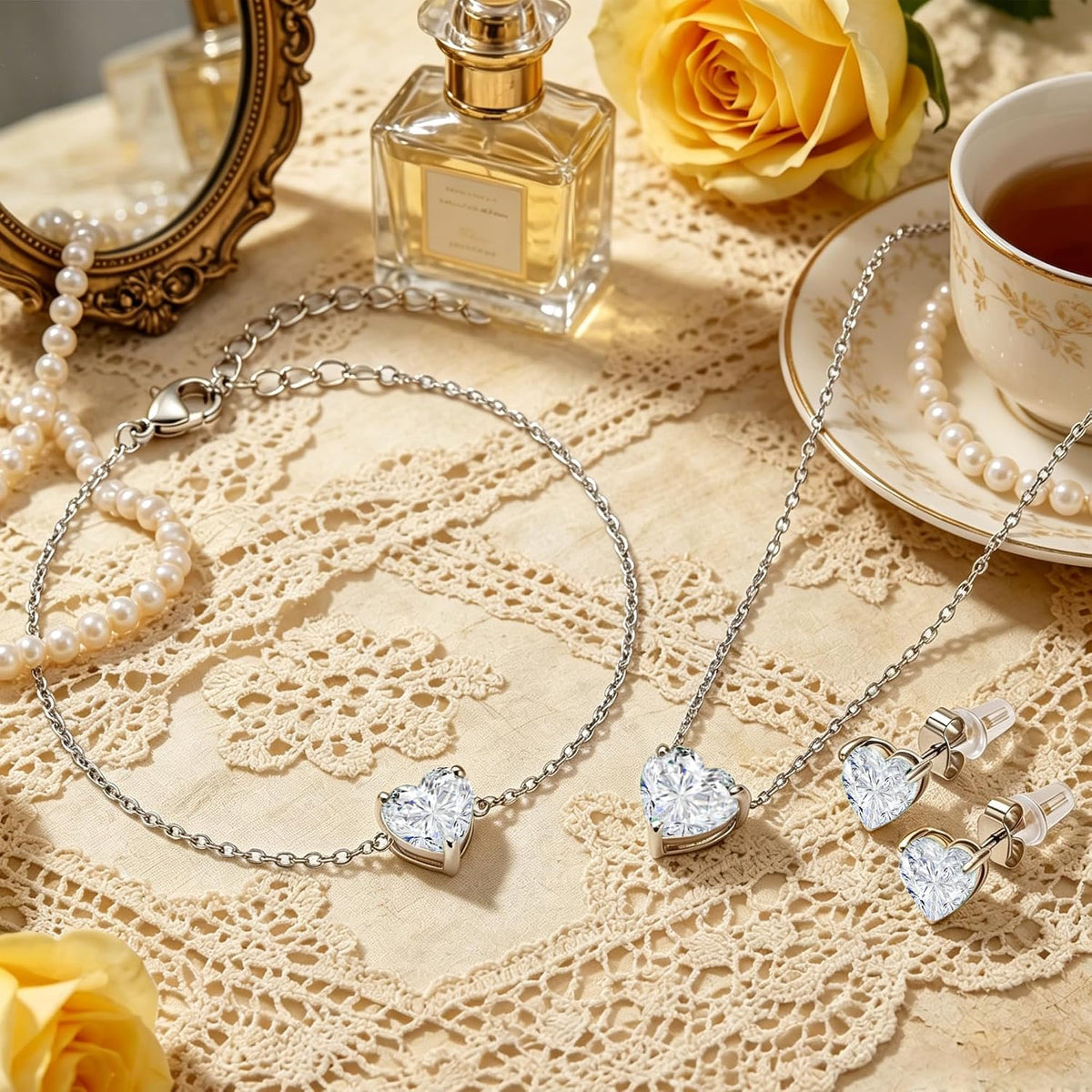 14K Gold Plated Heart CZ Jewelry Set for Women