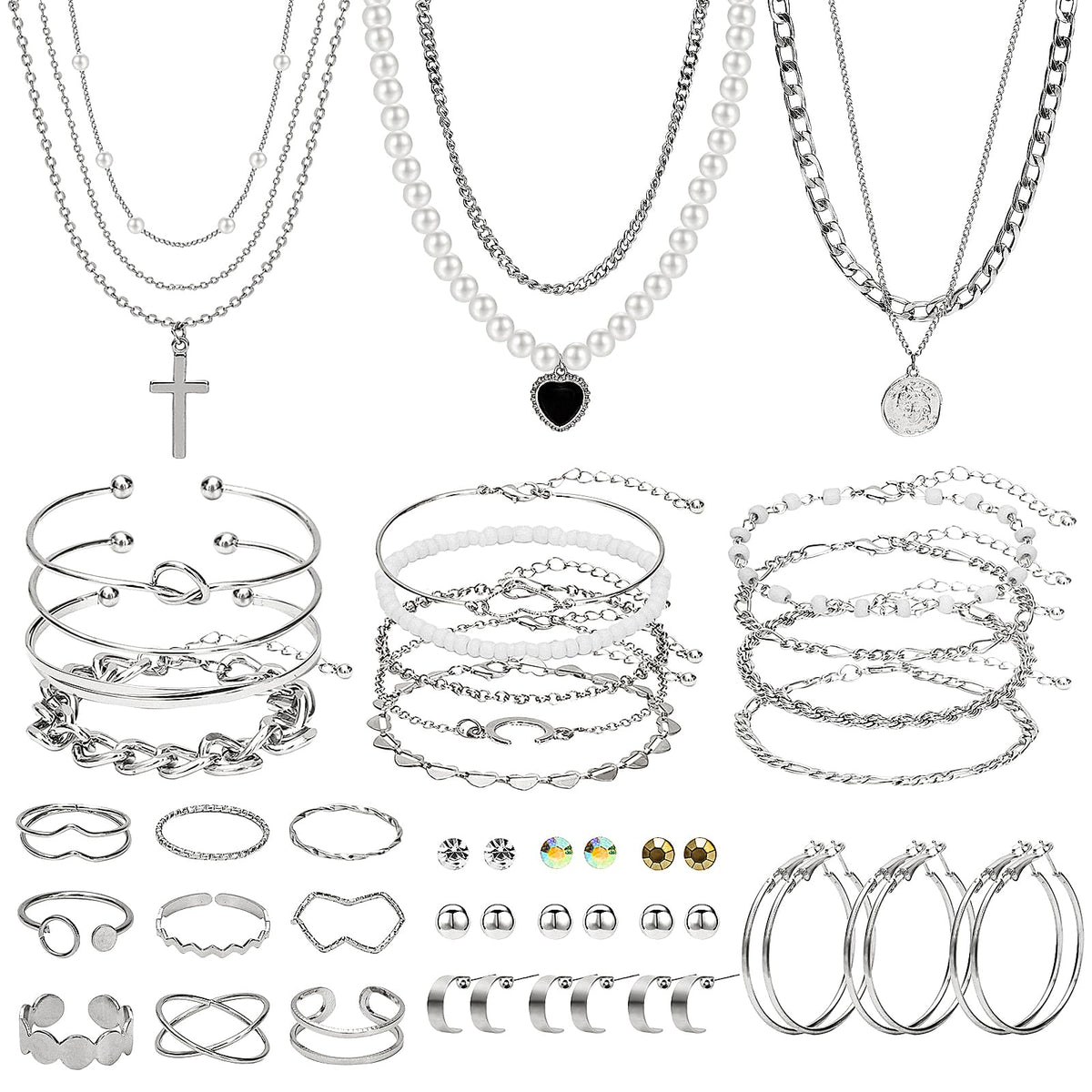 NEWITIN 49 Pcs Gold Jewelry Set for Women Hypoallergenic Bohemian Jewelry
