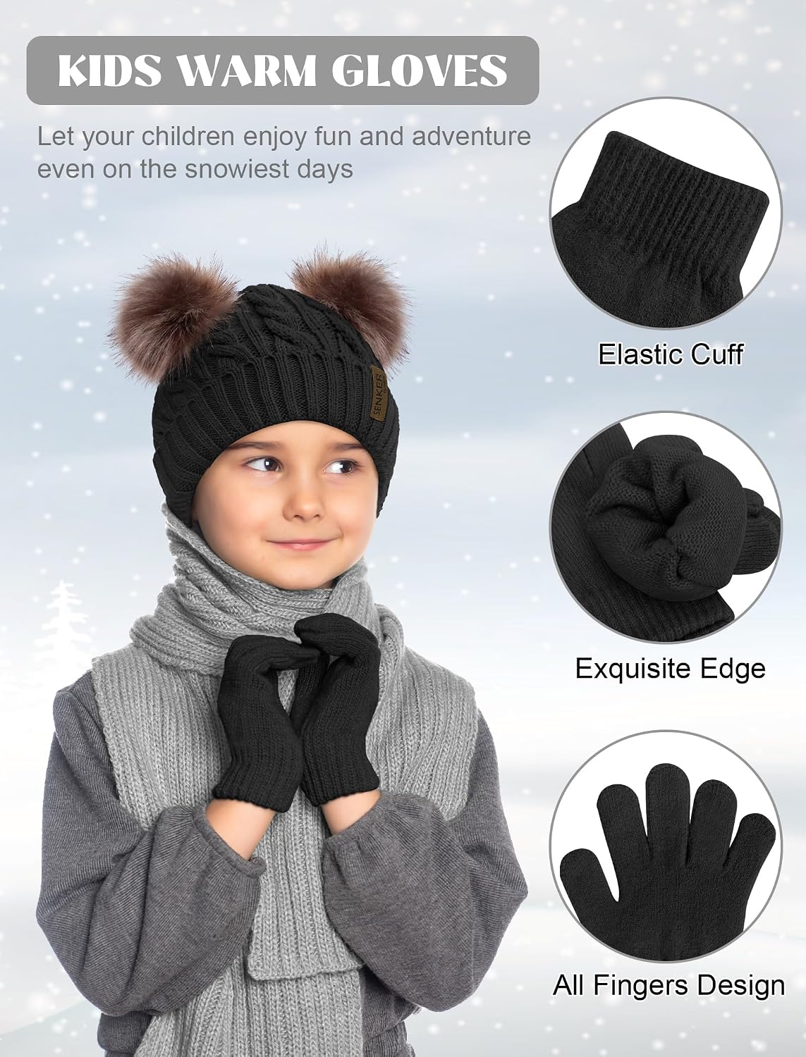 Kids Winter Hat Gloves Scarf Set, Beanie for Girls Boys