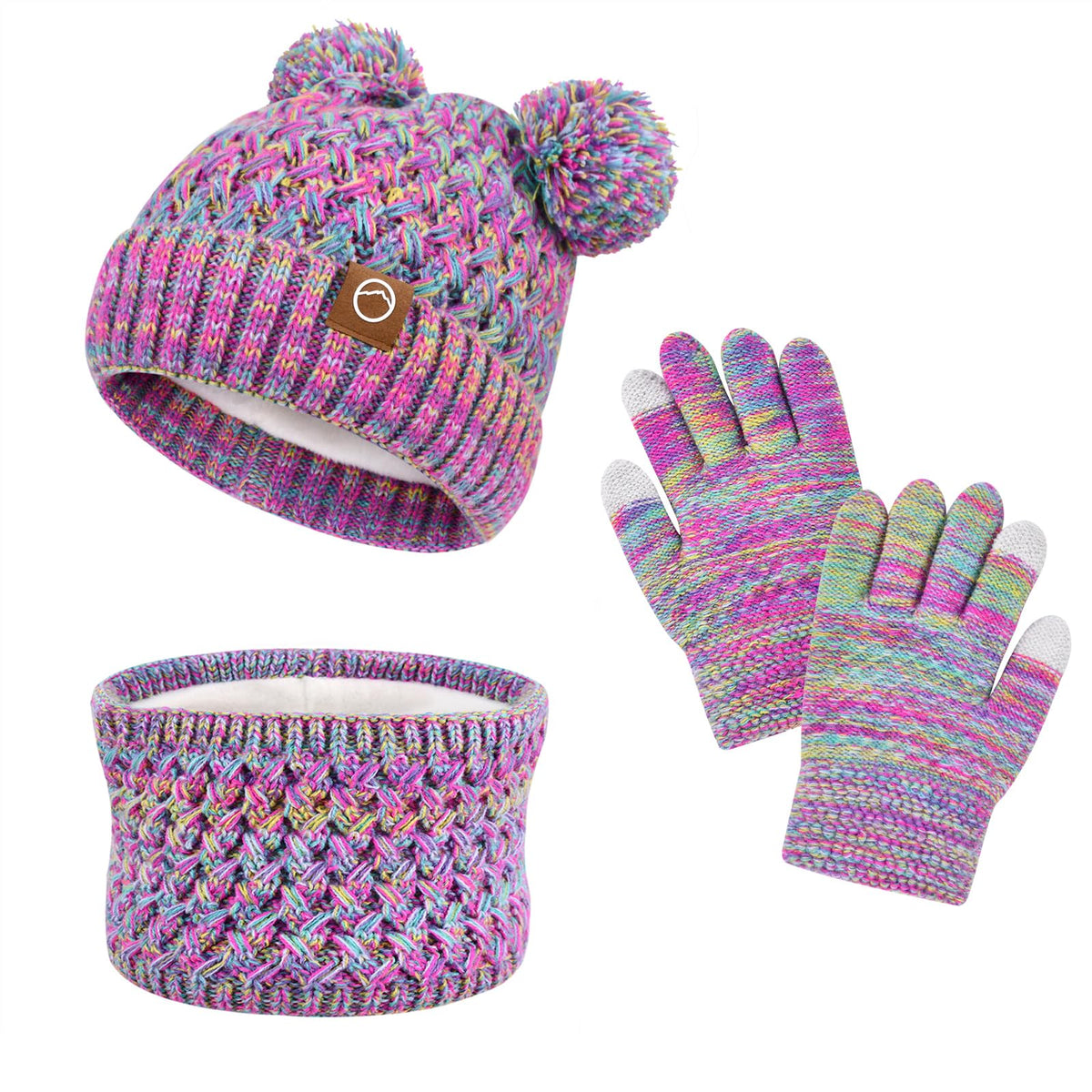 Kids Winter Hat Gloves Scarf Set,Toddler Girls Beanie Hats with Pom