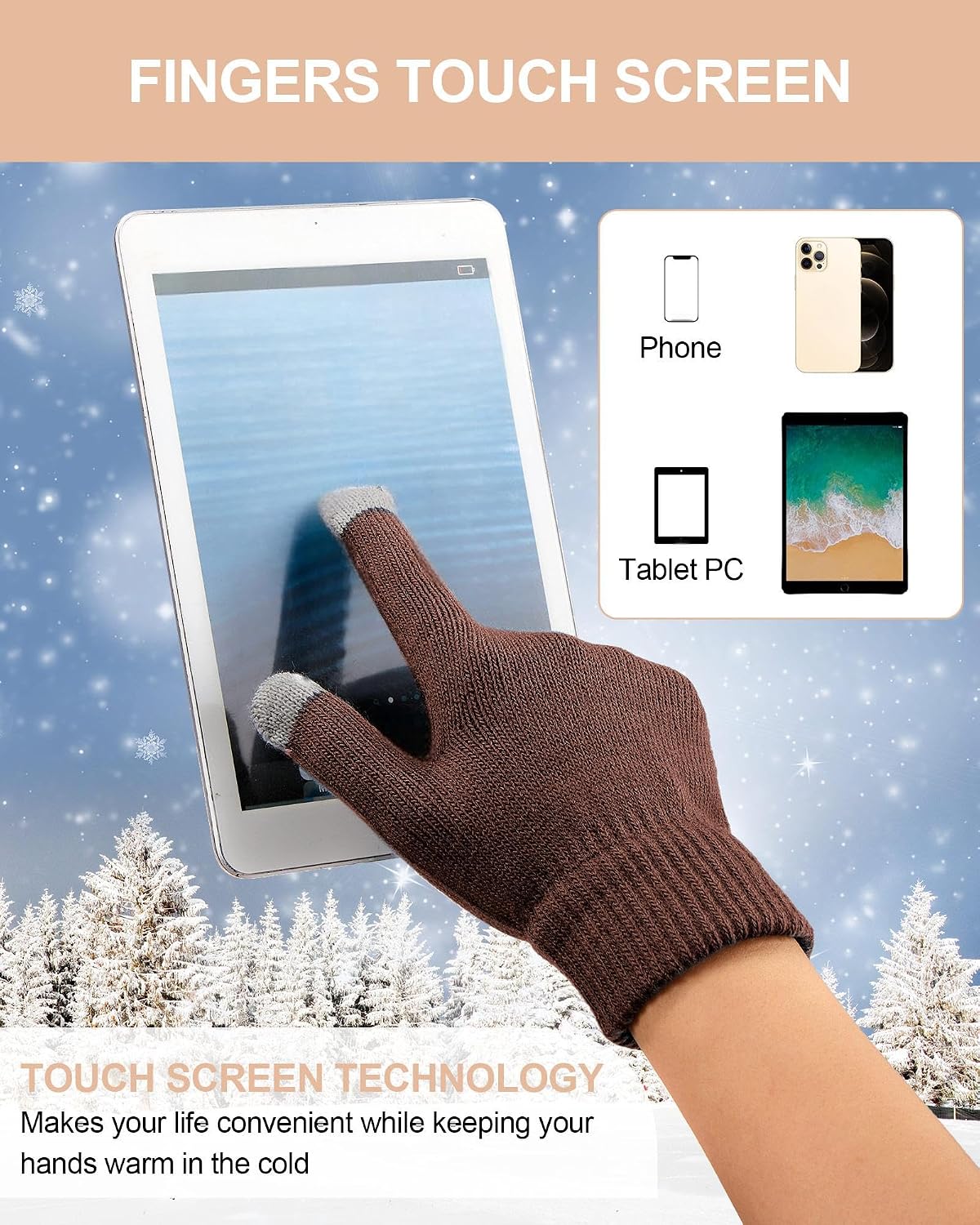 JenPen 6 Pcs Kids Winter Hat Scarf Touchscreen Gloves