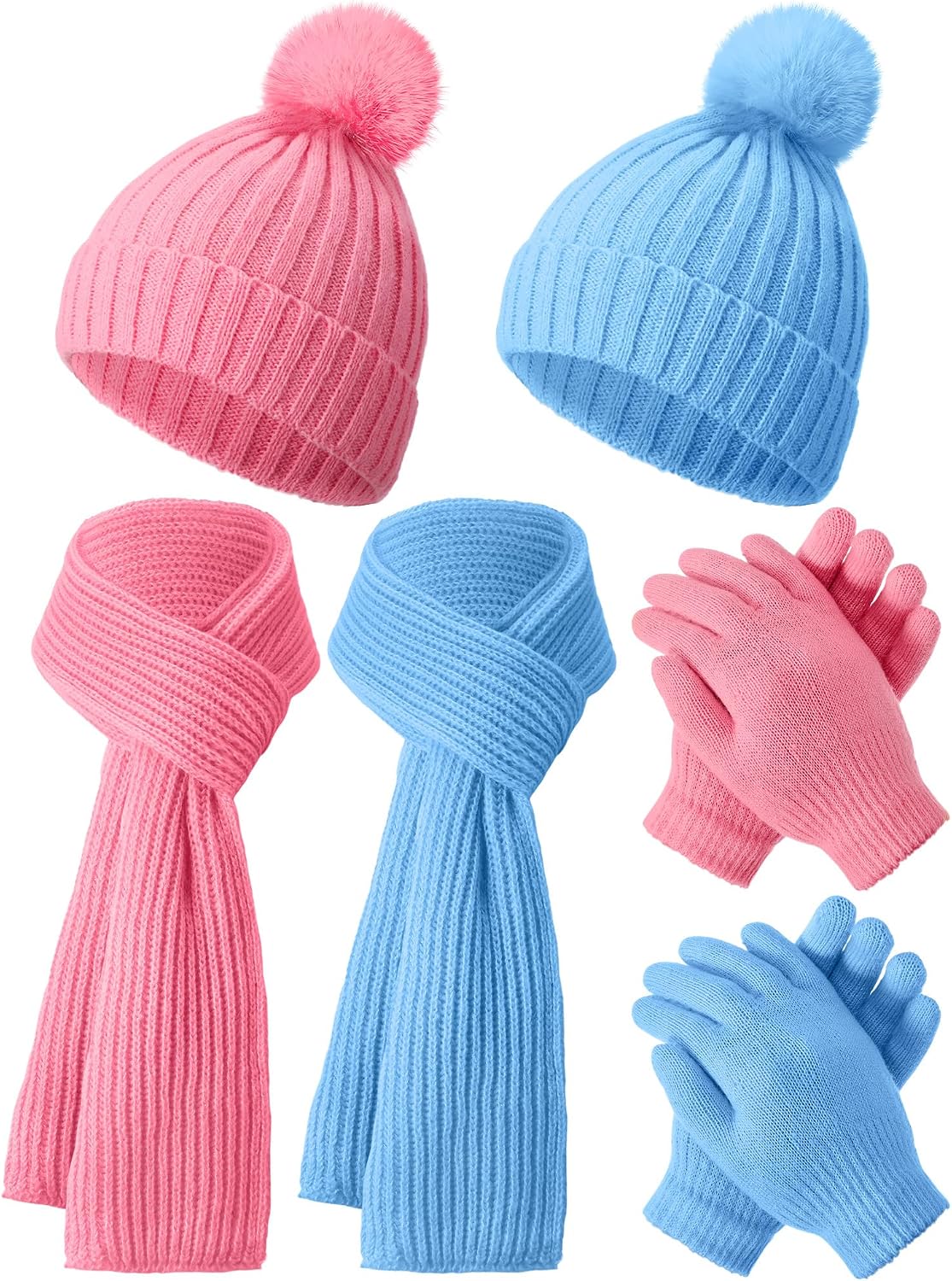 JaGely 2 Sets Kids Winter Hat Gloves Scarf Set Girls Boys